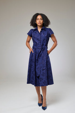 Royal Blue Petals Short Sleeve Shirt Dress