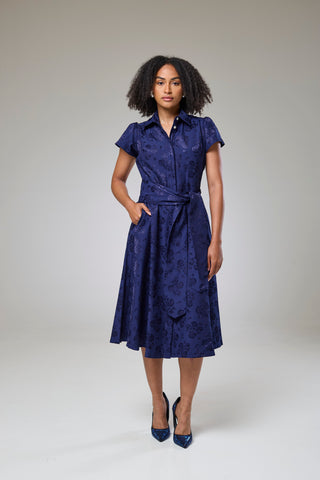 Royal Blue Petals Short Sleeve Shirt Dress