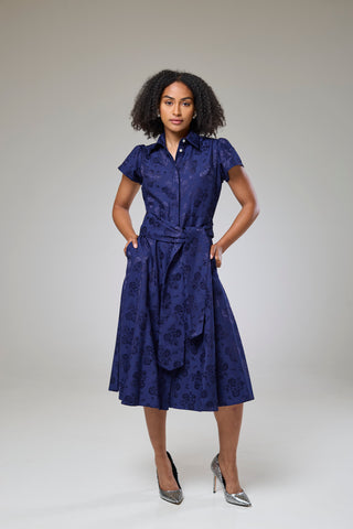 Royal Blue Petals Short Sleeve Shirt Dress