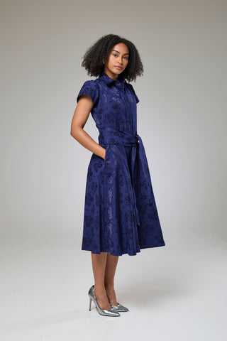 Royal Blue Petals Short Sleeve Shirt Dress