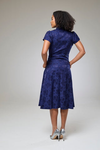 Royal Blue Petals Short Sleeve Shirt Dress