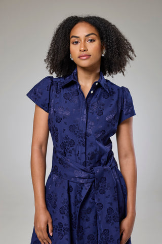 Royal Blue Petals Short Sleeve Shirt Dress