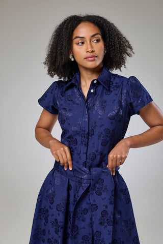 Royal Blue Petals Short Sleeve Shirt Dress