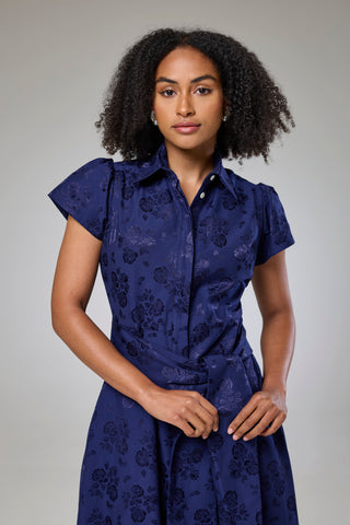 Royal Blue Petals Short Sleeve Shirt Dress