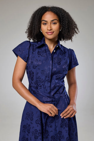 Royal Blue Petals Short Sleeve Shirt Dress