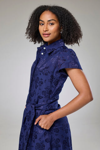 Royal Blue Petals Short Sleeve Shirt Dress