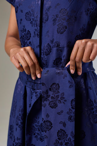 Royal Blue Petals Short Sleeve Shirt Dress