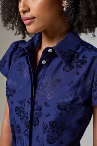 Royal Blue Petals Short Sleeve Shirt Dress