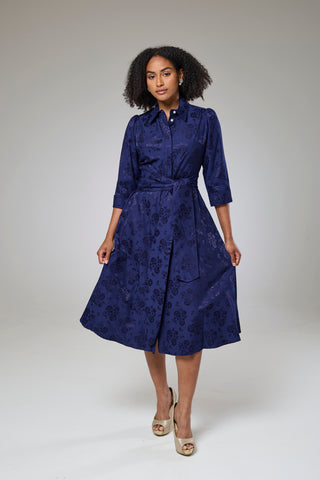Royal Blue Petals Sleeved Dress