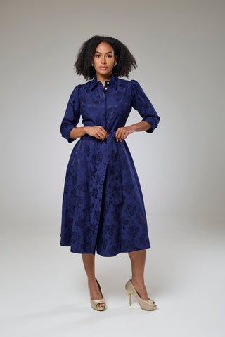 Royal Blue Petals Sleeved Dress