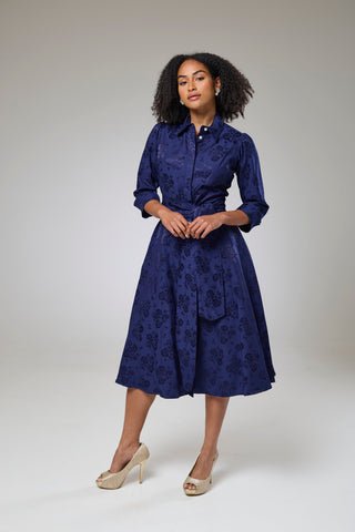 Royal Blue Petals Sleeved Dress