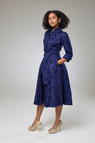Royal Blue Petals Sleeved Dress