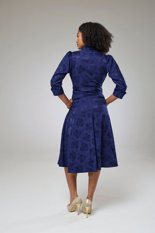 Royal Blue Petals Sleeved Dress