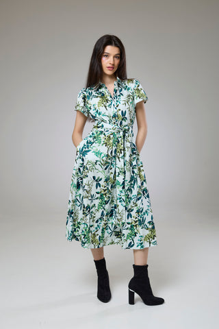 Flourish Green Flora Short Sleeve Shirt Dress
