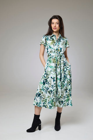 Flourish Green Flora Short Sleeve Shirt Dress
