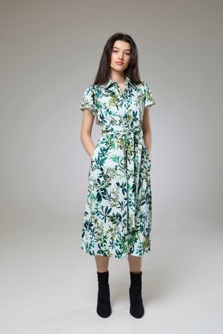 Flourish Green Flora Short Sleeve Shirt Dress
