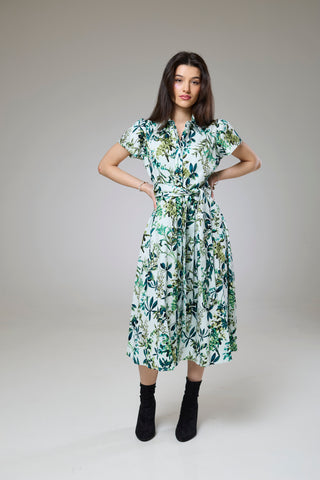 Flourish Green Flora Short Sleeve Shirt Dress
