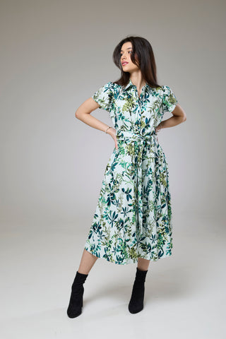 Flourish Green Flora Short Sleeve Shirt Dress