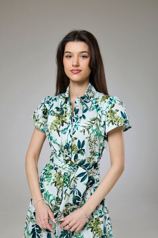 Flourish Green Flora Short Sleeve Shirt Dress