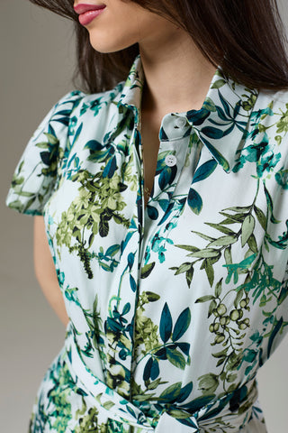 Flourish Green Flora Short Sleeve Shirt Dress