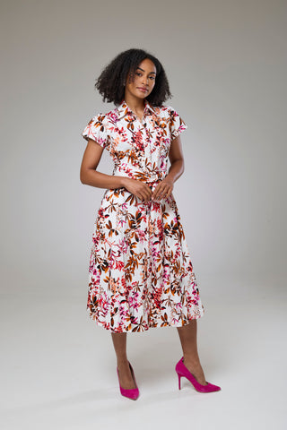 Blooming Pink Flora Short Sleeve Shirt Dress
