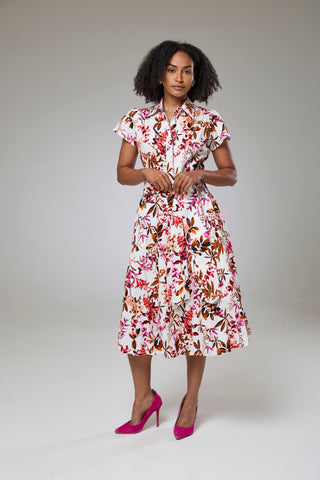 Blooming Pink Flora Short Sleeve Shirt Dress
