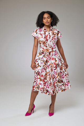 Blooming Pink Flora Short Sleeve Shirt Dress