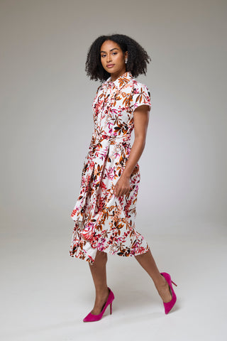 Blooming Pink Flora Short Sleeve Shirt Dress