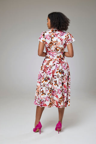 Blooming Pink Flora Short Sleeve Shirt Dress