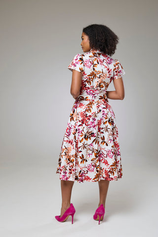 Blooming Pink Flora Short Sleeve Shirt Dress