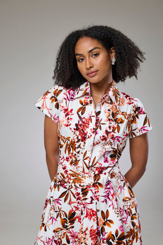 Blooming Pink Flora Short Sleeve Shirt Dress