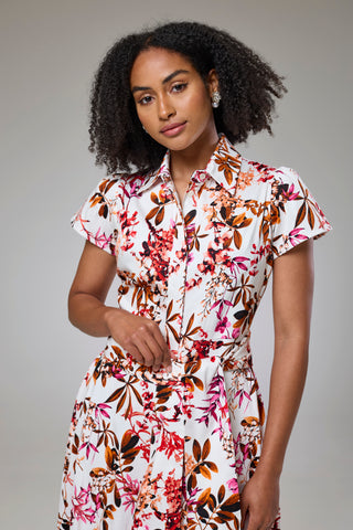 Blooming Pink Flora Short Sleeve Shirt Dress