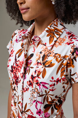 Blooming Pink Flora Short Sleeve Shirt Dress