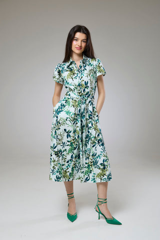 Flourish Green Flora Short Sleeve Shirt Dress