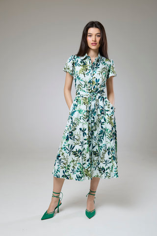 Flourish Green Flora Short Sleeve Shirt Dress