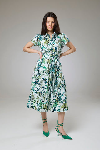 Flourish Green Flora Short Sleeve Shirt Dress