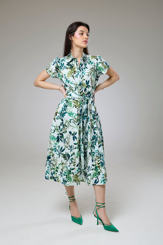 Flourish Green Flora Short Sleeve Shirt Dress