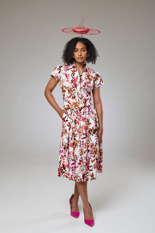 Blooming Pink Flora Short Sleeve Shirt Dress