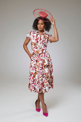 Blooming Pink Flora Short Sleeve Shirt Dress