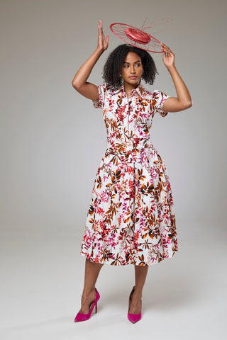 Blooming Pink Flora Short Sleeve Shirt Dress