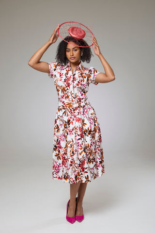 Blooming Pink Flora Short Sleeve Shirt Dress