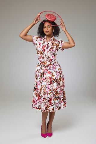 Blooming Pink Flora Short Sleeve Shirt Dress