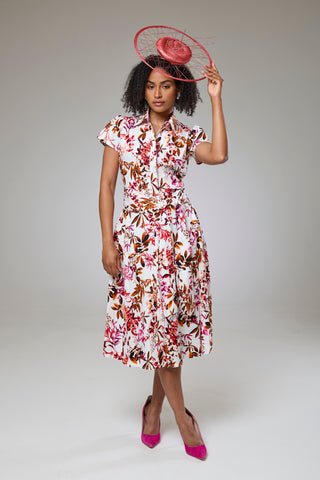 Blooming Pink Flora Short Sleeve Shirt Dress