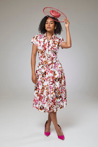 Blooming Pink Flora Short Sleeve Shirt Dress