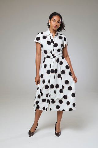 Absolute Polka Dot Linen Short Sleeve Shirt Dress