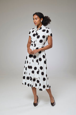Absolute Polka Dot Linen Short Sleeve Shirt Dress