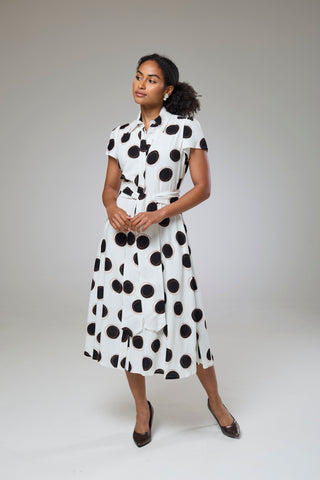 Absolute Polka Dot Linen Short Sleeve Shirt Dress