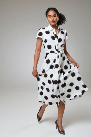 Absolute Polka Dot Linen Short Sleeve Shirt Dress