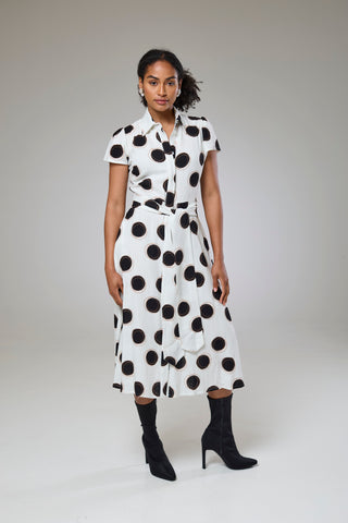 Absolute Polka Dot Linen Short Sleeve Shirt Dress