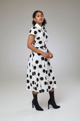 Absolute Polka Dot Linen Short Sleeve Shirt Dress